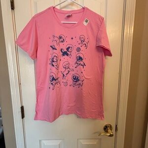 Astronaut Dog Fun Novelty Pink T-Shirt 100% Cotton Women’s Large NWT